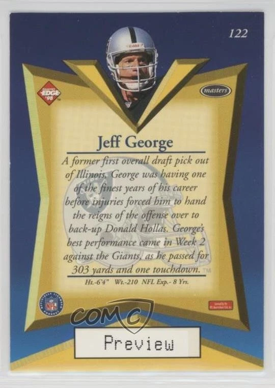 1998 Collector's Edge Masters Preview Gold Jeff George #122 - Image 2 of 2