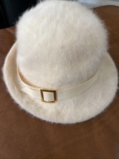 Vintage KANGOL Bucket Hat Linda Angora Blend Ivory Hat Made in England Fuzzy