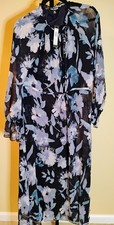 Steve Madden Chiffon Black, Blue And White Floral Dress Size Misses M Lined