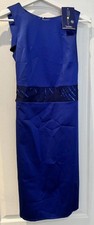 BNWT HotSquash Royal Blue Satin Dress Size 8 Sequin Waist Tie Back Occasion