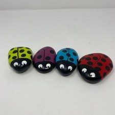 Handmade Painted Ladybug Rocks Garden Decor Craft Art Set Yellow Purple Lot 2