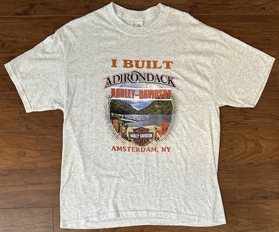 RARE Harley Davidson Shirt Gray I BUILT Adirondack Amsterdam NY Large Preshrunk