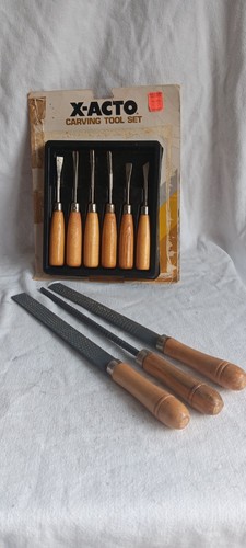 Set of 6 Vtg- X-Acto Carving Tool Set - Woodworking Carving Sculpting & 3 Files