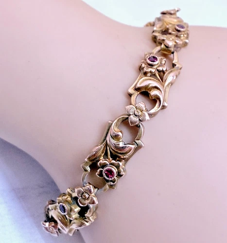 Antique Gold Fix Art Nouveau Floral Bracelet France - Fast Shipping