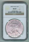 2005 U.S. SILVER AMERICAN EAGLE - KM#273 - NGC SLABBED - MS69