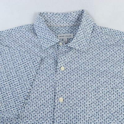 PETER MILLAR BLUE SCREWDRIVER MIXED DRINK SS BUTTON DOWN PERFORMANCE SHIRT L