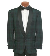 Men's 36S Lord West Black Watch Plaid Tuxedo Jacket Satin Lapels USA Made