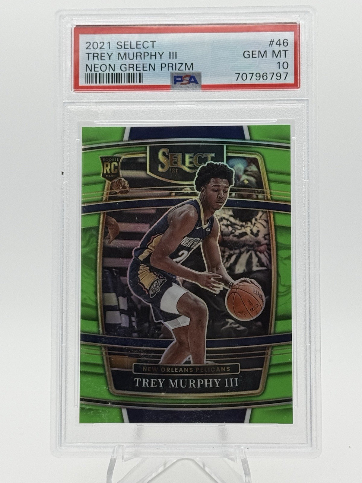 2021-22 Panini Select Concourse Trey Murphy #46 Neon Green Prizm /75 (RC) PSA 10