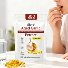Elare Aged Garlic Extract, 300 Softgels, 7500mg Odorless | Heart & Immune