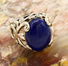 Sterling Silver 925 Lapis Lazuli Gemstone Open Work Fancy Scroll Ring Size 7
