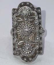 Filigree Flower Silver Work Design Long Sterling Ring Size 7.75 6g 