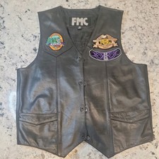 Vintage FMC Leather Vest Mens 42 Black Harley Davidson Sturgis Patch