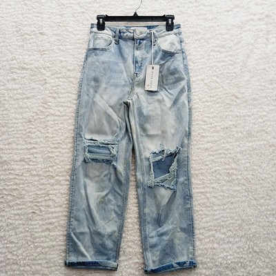 Jeans Women High Rise Slouch Risen Light Wash Distressed Stars Y2K NWT Sz 7/28