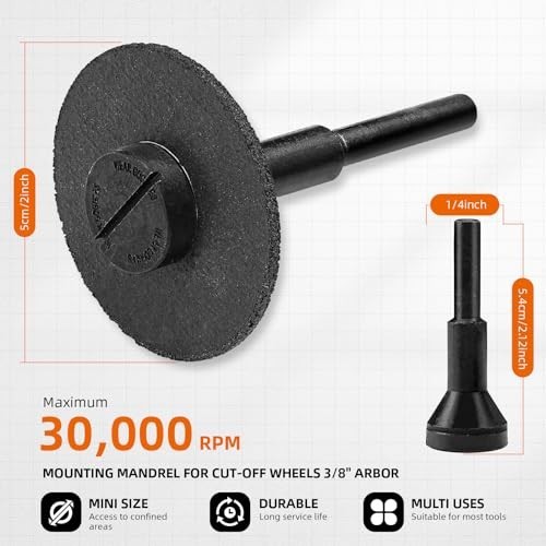 2" Die Grinder Cut-Off Wheel Set - 11 Pack, 3/8" Arbor, 1/4" Stem Mandrel, Metal