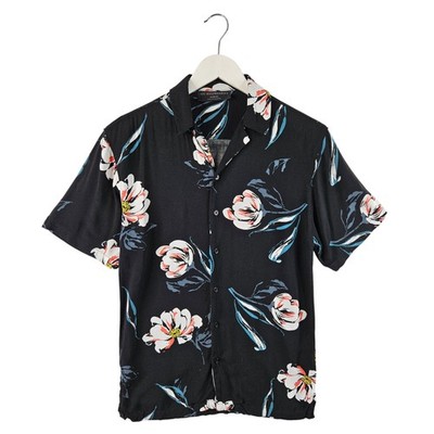 No Boundaries Herren Freizeithemd Blumen Slim Fit Knopfleiste Schwarz Größe XS