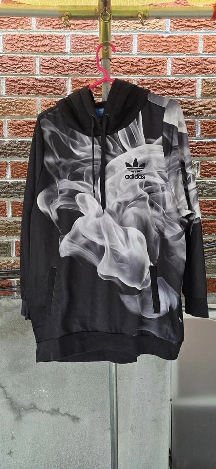 Adidas Originals x Rita Ora Smoke Print Oversized Hoodie Black White SZ L Rare - Image 3 of 4