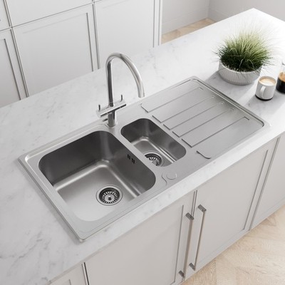 Stainless Steel Bowl Kitchen Sink Reversible Modern Drainer Basket  Wastes UK