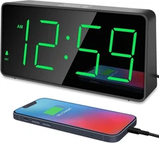 Peakeep Digital Clock, Alarm Clock for Bedrooms with USB Charger Port - Green 