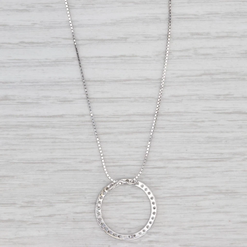 Collar colgante círculo de diamantes de 0,50 quilates de oro blanco de 14 k cadena de caja de 20" Foto 2 de 4