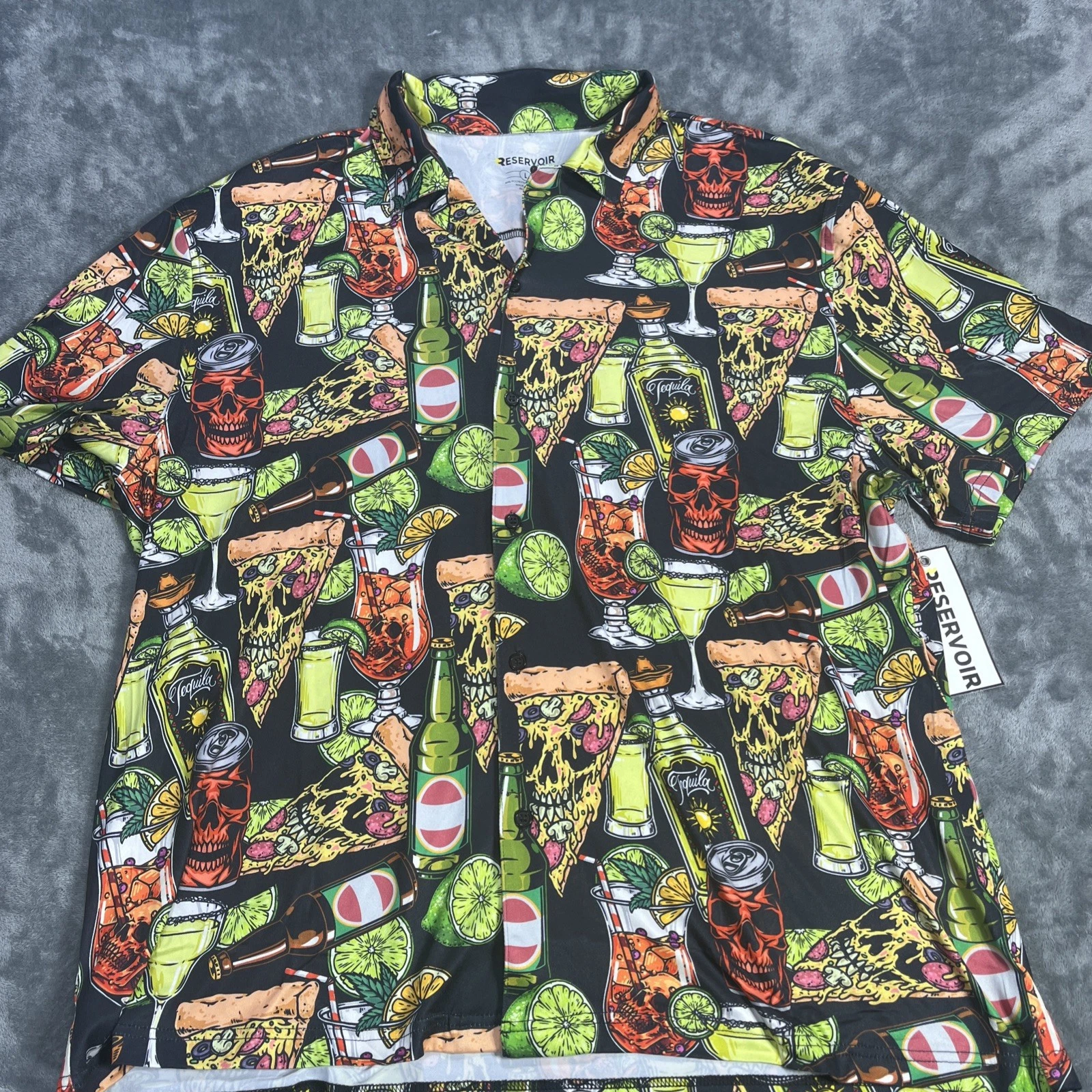 Reservoir Shirt Polo Mens L Cool Tech Skull Beach Pool Abstract Short Sleeve NEW