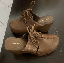 Vintage CANDIES Brown Leather Chunky Wood Heeled Platform