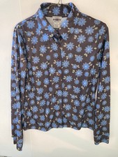 County Seat Vtg Ladies Shirt Sz M Brown/Blue Flowers USA Made