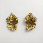 Vintage Miriam Haskell Gold Tone Clip On Leaf Earrings Mid Century Signed