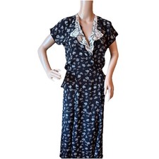 Vintage 80s Carole Little Midi Dress Size 6  Lace Trim Romantic Whimsigoth
