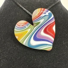 Handmade Art Glass Rainbow Heart Pendant Sculpted Borosilicate Handblown Pendy
