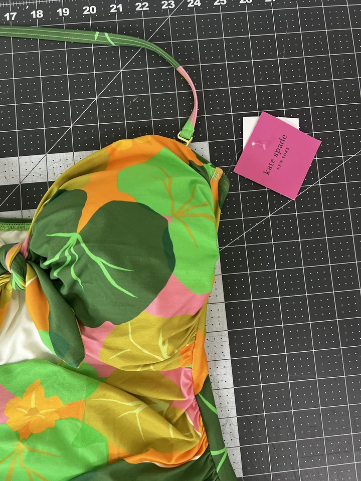 KATE SPADE TIE BANDEAU ONE PIECE SWIMSUIT CUCUMBER FLORAL GREEN SZ XL NWT - Image 4 of 4