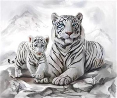 Diamond Painting Weiße Tigermama mit Jungtier 40x30 cm 1 St - Neu