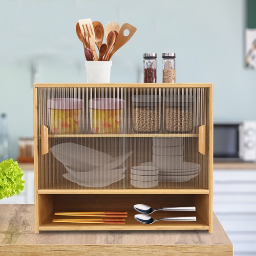 Small Bamboo Kitchen Pantry Sideboard Freestanding Countertop Storage Cabinet US