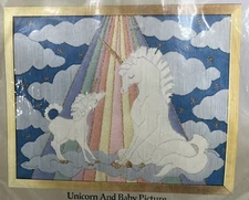 VTG UNICORN AND BABY PICTURE Longstitch Needlepoint Kit Something Special Sealed