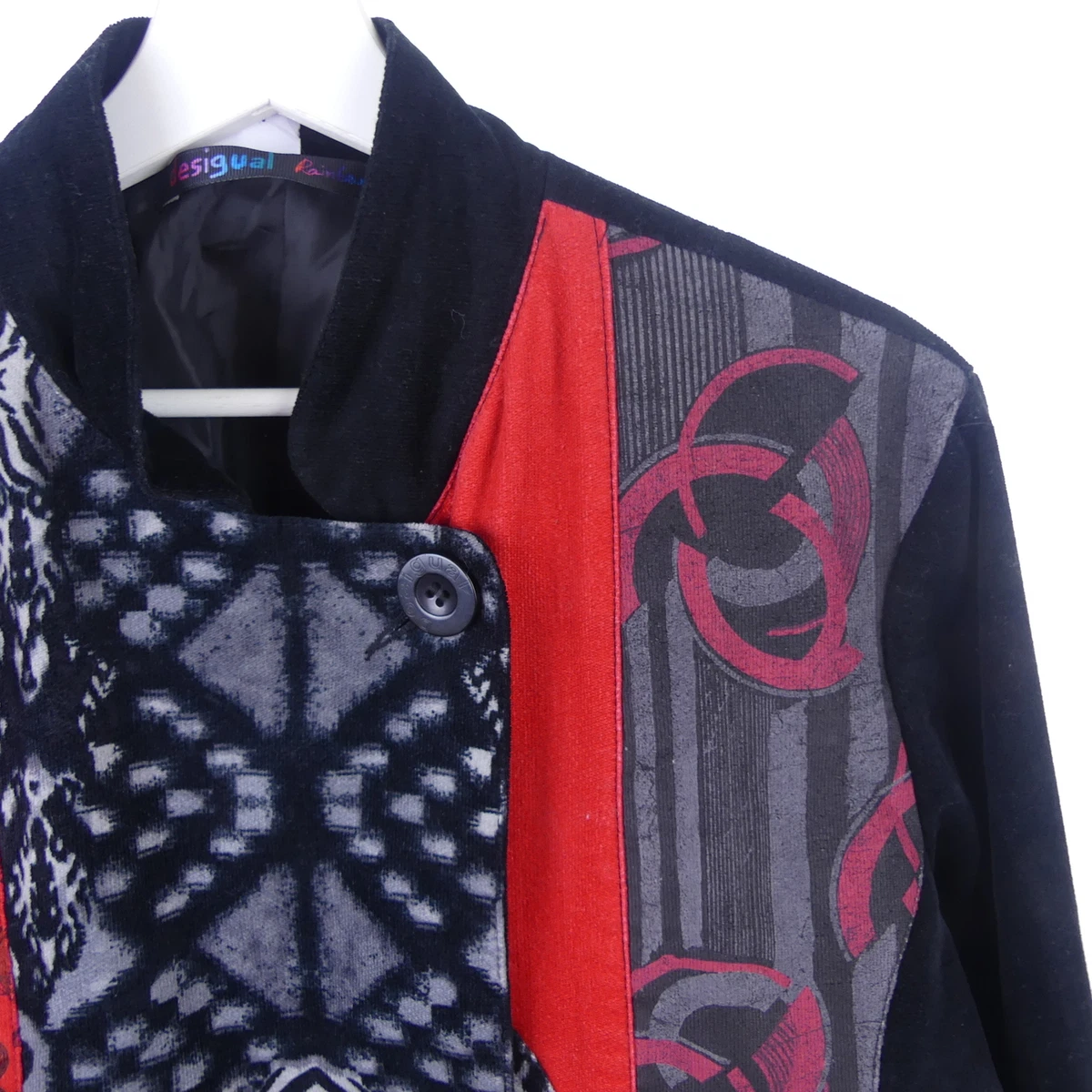 DESIGUAL Mantel Coat Schwarz Rot Cord Gr. 48