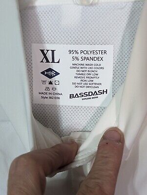 Bass Dash Long Sleeve Performance Stretch White Fishing Vented UV Outdoor XL