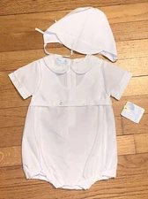 NWT Petit Ami Embroidered White Bubble Romper & Hat 6 Months