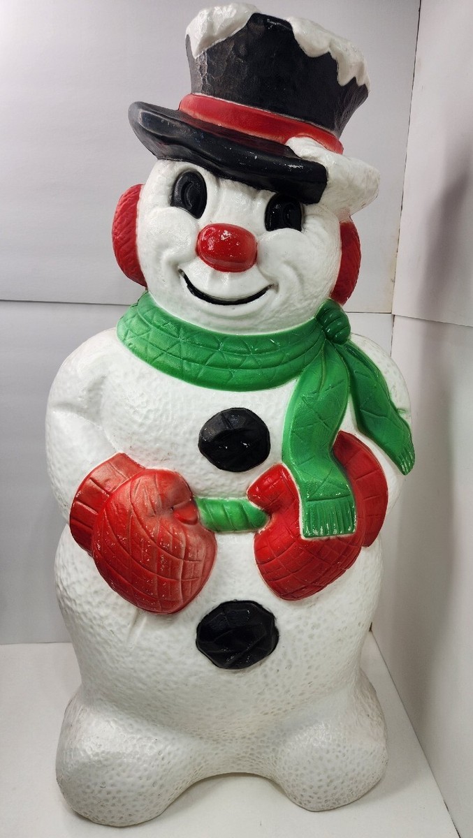 Vintage Grand Venture Snowman Christmas Green Scarf Lighted Blow