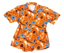 Margaritaville Hawaiian Shirt Mens XL Orange Floral Button Up Space Cowboys