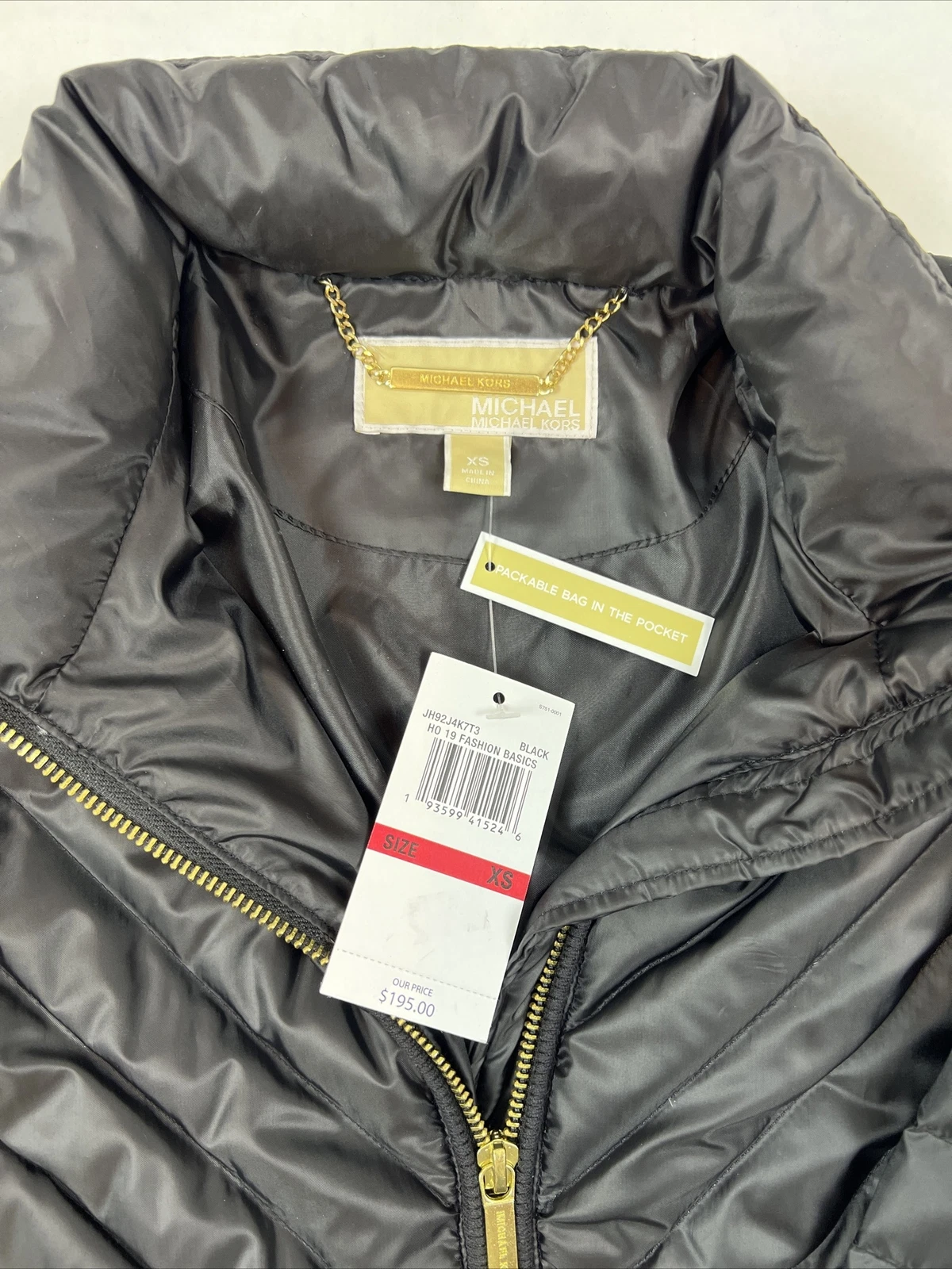 Piumino confezionabile Michael Kors cappotto nero con cappuccio nuovo con etichette prezzo al pubblico consigliato $ 195