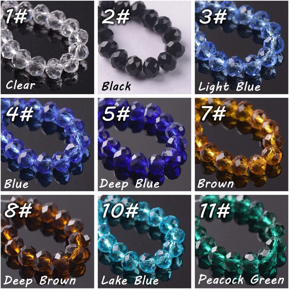 3mm 4mm 6mm 8mm 10mm 12mm Roundelle Faceted Crystal Glass Pure Color Loose Beads - Image 2 of 4
