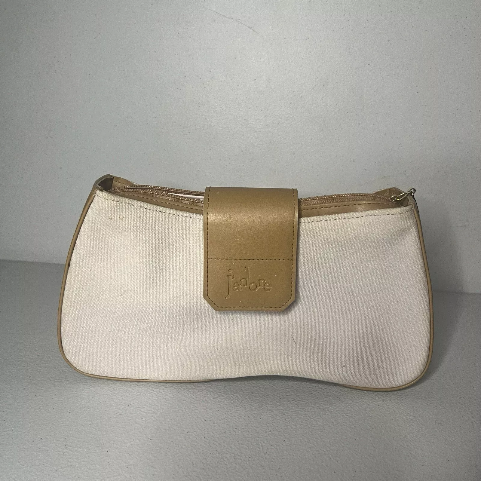 Pochette toile parfums vintage Christian Dior J'adore rose clair marron 10x6x3