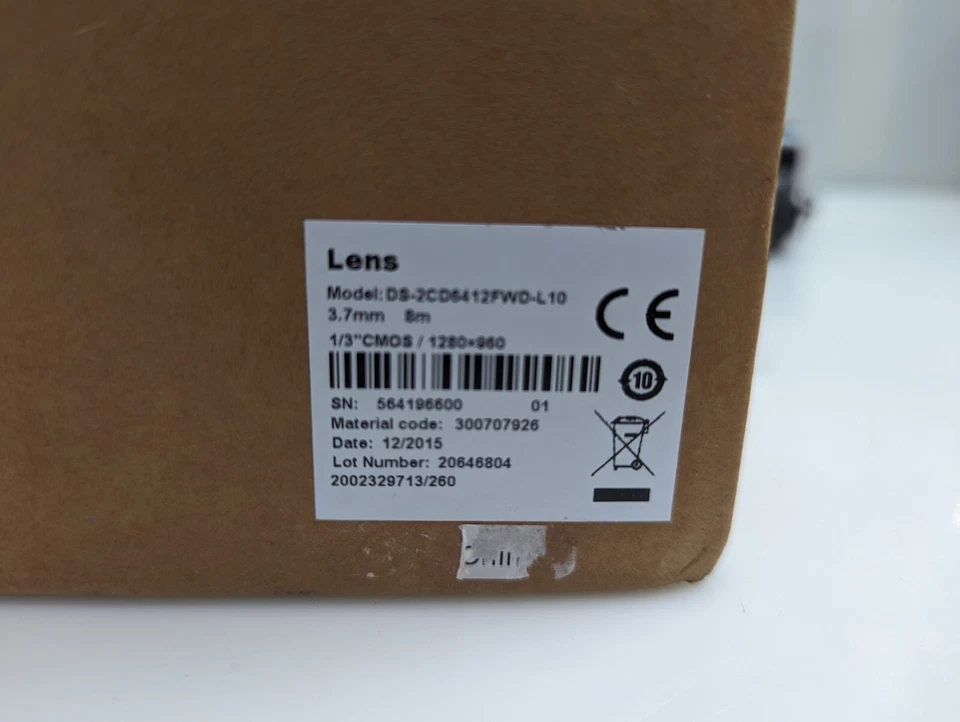 Hikvision DS-2CD6412FWD-L10 Cylindrical Shape Lens, 3.7mm - Image 4 of 4
