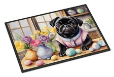 Pug Black Decorating Easter Eggs Doormat