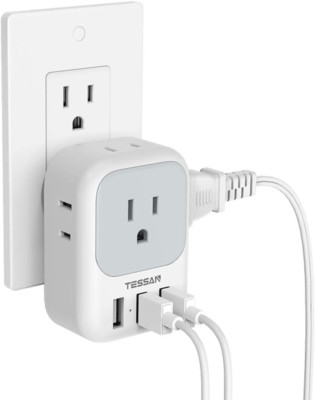 USB Charger Block,  USB Plug Adapter with Electrical 4 Box Splitter 3 USB Wall C