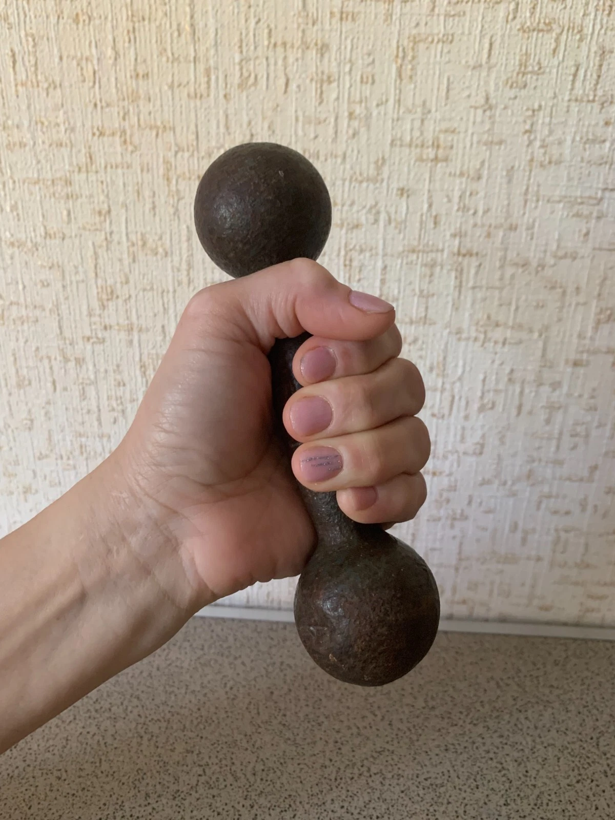 Vintage Soviet Cast Iron Metal Dumbbell 1kg. Sport USSR
