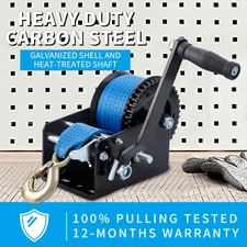 Heavy Duty 32ft 3200LBS Hand Winch Hand Crank 2 Gear Polyester Strap Trailer USA