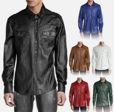 Gay Men's All Color Classic Shirt Genuine Lambskin Leather Shirt LGBT
