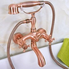 Antique Red Copper Clawfoot Bath Tub Faucet w/ Hand Shower Mixer Tap Wall Mount