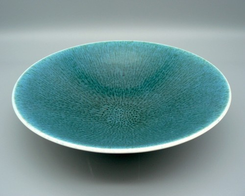 POOLE STUDIO REACTIVE GLAZE 8” BOWL #56 RARE DELPHIS PERFECT PEACOCK TONY MORRIS - Picture 7 of 13