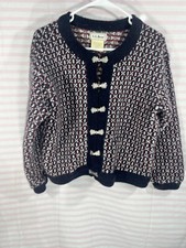 Vintage L.L. Bean Wool Blend Cardigan Sweater M White Blue red